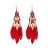 Boucles d'oreilles pendantes longues plumes mode bohême feuille bijoux de mariage ethnique gland goutte d'eau chaîne femmes fête oreille Stud