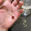 Designer Van Clover Necklace Cleef Four Leaf Clover Necklace Micro inlaid zircon autumn and winter collarbone chain red doublesided necklace designer collarbone c