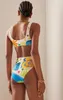 Women's Swimwear Two Piece High Waist Swimsuit Women Colorblock Print Beach Bikini Cover Up Summer Sexy Backless Split Swimming Costume