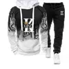 Mens Sets Splash Ink Sweatshirt and Sweatpants Two Piece Outfits Autumn Spring King Printed Streetwear Male Tracksuit S4XL 240202