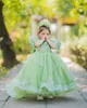 Girl Dresses Elegant Green Pageant Luxury Beads Ball Gown Children Birthday Gowns Vintage Long Train Kids Pography