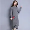 Slim långärmad stickad klänning Sexig kvinnor Autumn Winter Korean tröja klänningar midi botten bodycon vestidos 240124