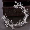 Hårklipp blå kristall pannband wedding accessoarer blommor strass hårband tiara krona brud brudtärna kvinnor smycken parti