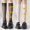 Women Socks 2Pairs Lolita Summer Silk Knee Tube JK Girls White Black Half Calf Nylon Stockings