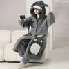 Mulheres Sleepwear Kigurumis Pijamas Robes Mulheres Homens Inverno Grosso Quente Pelúcia Camisola Fleece Longo Vestido Kawaii Cat Casais Nightdress Pijama