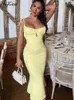 Casual Dresses Hugcitar Women Elegant Folds Sleeveless Slips Bandage Solid Maxi Prom Dress Sexy Bodycon Summer Cute Clothes Evening Party