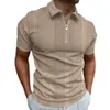 Övergångsgränsen för 2023 sommarmän polo-skjortor, fast färg med kortärmad lapel-t-shirts, avslappnad vertikal Jacquard-mäns toppar