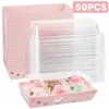 50 개의 투명 종이 상자 디저트 및 딸기 용 식품 용기로 사용되는 일회용 샌드 박스 광장 240205