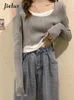 Maglioni da donna Jielur Autunno Slim Pullover in due pezzi finti Donna Casual Moda di strada Manica lunga Donna Grigio Nero Rosa Top semplice