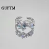 Cluster Ringen GUFTM Kpop Gothic Zilver Kleur Maansteen Ring Voor Vrouwen Meisjes Vintage Y2K Crystal Open Punk Geometrie Partij Sieraden