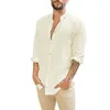 Men's Casual Shirts Spring/Fall 2024 Shirt Loose Cotton Linen Long Sleeve Stand Collar Button Large Size Sexy Top M-5XL