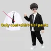 Kläder sätter koreansk stil vårens höstpojke gentleman set skräddarsydd kostym kappskjorta slips byxor barn värd prestanda formella kläder e003x