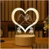 Décoration de fête Amour romantique Lampe 3D Ballon en forme de coeur Acrylique LED Veilleuse Table décorative Saint Valentin Chérie Wifes Dhpc5