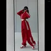 Women's Two Piece Pants 2 Women Striped Tracksuit Wide-leg Pant Sets Korean Harajuku Fashion Casual Loose Red Joggers Sports Cropped Jacket