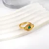 Clusterringen LUXUKISSKIDS Charms Vinger voor vrouw Roestvrij staal Luxe mode-ring Groene steen Duidelijk witte CZ-verlovingssieraden