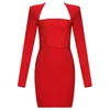 Casual Dresses Women Autumn Fashion Sexy Long Sleeve Red Women's Bandage Dress Elegant Evening Party