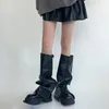 Женские носки в стиле панк из искусственной кожи, гетры на молнии, винтажные чехлы в стиле Харадзюку, готические Y2K, персонализированные теплые носки до икры с манжетами