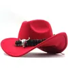 White Simple Womens Mens Western Cowboy Western Cowboy For Gentleman Lady Jazz Cowgirl avec le cuir Cloche Church Sombrero Caps 240126