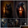 Peintures Bat Black Cat Sorcière Antique Hibou Raven Mur Art Toile Peinture Dark Witchy Halloween Gothique Vintage Affiche Imprimer Home Déco Dhwn0