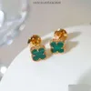 Van Clover Boucles d'oreilles Boucles d'oreilles Designer Trèfle à quatre feuilles Titane Acier Malachite Doré Or Rose Fritillaria Mode Dames Bijoux de luxe Par Drop Dhx3Q