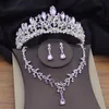 Lindo conjunto de joias de noiva de cristal roxo para mulheres cores prateadas tiaras brincos colares conjunto de coroa de casamento moda 240202