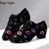 Chaussures de danse à talons hauts baskets femmes salle de bal chaussures de danse latine femme noir bout fermé chaussures de danse pour femmes Lip print 240125