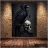 Målningar Bat Black Cat Witch Antique Owl Raven Wall Art Canvas målar Dark Witchy Halloween Gothic Vintage Poster Print Home Deco Dhwn0