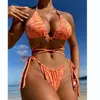 Women's Swimwear Sexy Orange Tie Dye Bikinis Set Women Halter Push Up Wrap Around 2024 Bathing Suit Side Triangle Swimsuite