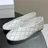 Dress Shoes Crystal Decor Ballet Flats Real Leather Women Round Toe Loafers Silk Summer Shoe Mesh Hollow Out Party For