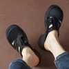 Sandalias Moda Mujer Zapatos de verano Tacones de bloque de cuero Damas Diseñador de lujo Mules Punta redonda Gatito Negro Marrón