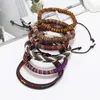 Charme Pulseiras 4 Pçs / Set Trançado Envoltório De Couro Para Homens Vintage Vida Árvore Leme Contas De Madeira Étnica Tribal Pulseira Corda Pulseira