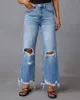 Damskie dżinsowe spodnie mody Y2K szeroko nogawkowe grzywki Otwórz obfite proste nogi dla kobiet ubranie