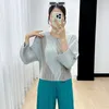 Women's T Shirts Colorblocking Classic Miyake Top Women 2024 Autumn High-end Pleated Loose Peplum Round Neck Long Sleeve Bottom Shirt