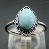 Cluster Rings 925 Sterling Silver Vintage Elegance Adjustable Size Ring Oval 6x8mm Natural Larimar Jewelry For Gift