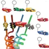 Party Decoration 6-8 PCS Car Theme Racing Birthday Gifts For Children Kids Rubber Keychain Reusable Race Drinking Straws