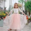 Kleidung Sets 2024 Frühling Sommer Set Für Mädchen Halbe Hülse Spitze Top Champagner Rosa Langen Rock Kinder Kleidung 2-11T E17121