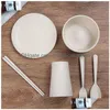 Dinnerware Sets 6Pcs/Set Baby Children Tableware Set Wheat St Household Dishware Simple Dishes Salad Soup Bowl Steak Plate 210928 Dr Dhq2A