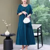 Party Dresses Fashion 2024 Causal Summer For Women Loose Solid Long O-neck Dress Vintage Short Sleeve Womens Clothing