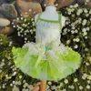 Hundebekleidung Grüne Baumwolle Spitze Haustier Kleidung Sommer Schmetterling Schleife Sling Prinzessin Kleid für kleine mittelgroße Chihuahua Pudel Welpen