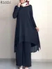 Ethnic Clothing ZANZEA Turkey Abaya Suit Islamic Muslim Two Piece Sets Women Solid Long Shirt Causal Loose Pants Suits Ramadan Outfits