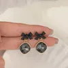 Boucles d'oreilles pendantes pour femmes, bijoux à la mode, couleur noire, nœud papillon Cube en cristal, nœud carré, joli cadeau, 2024