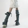 Meias femininas punk ocidental cowboy polainas inverno japonês harajuku retalhos rendas bota capa feminina y2k goth meia