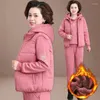 Women's Two Piece Pants Winter Thick 3 Pieces Sets Stand Collar Vest Hooded Pocket Sweatshirts Tracksuit High Waist Baggy Pant Suits Plush