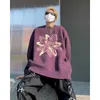 Suéteres para hombres Suéter engrosado Hombres Púrpura Punto Harajuku Otoño e Invierno Diseño Sense Top Manga larga Jumper Star Patrón