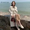 Korea Loose Oversize Double-Breasted Long Trench Coat Women White Black Duster Coat Windbreaker Lady Outerwear Spring Clothes 240202