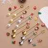 Coffee Scoops 6Style Dessert Spoons Fork Christmas 2024 Year Tableware Set Xmas Gifts Fruit Stirring Spoon Kitchen Accessories