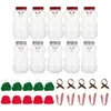 Disposable Cups Straws 10 Sets Christmas Snowman Beverage Bottles 500ml Empty Juice With Hats And Scarves Jars