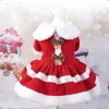 Vestido de gola de pele de vestuário de cachorro festivo com bom trabalho de acabamento Bells Bowknot Decor for Christmas Cat Holiday