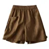 Shorts femininos para mulheres casual vintage cor sólida calças curtas baggy com bolso botões laterais calças soltas de cintura alta