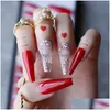 False Nails Super Luxury Diamond Acrylic Nail Handmade Transparent Rainbow Salon Rectangar Flash Press Customized Drop Delivery Heal Dh9He